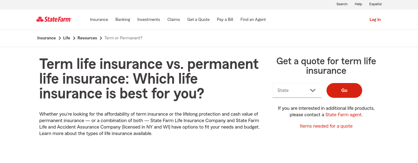 state farm life insurance: whole vs. term Life insurance