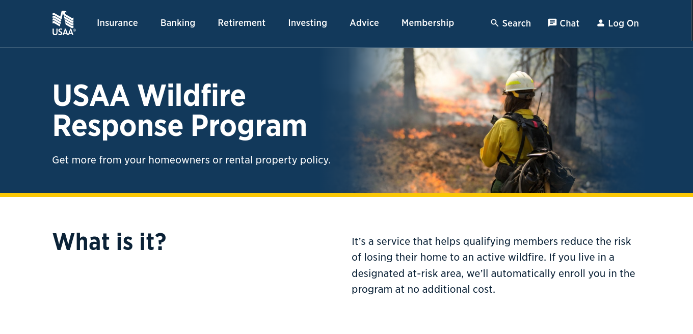 does homeowners insurance cover wildfires: USAA wildfire response