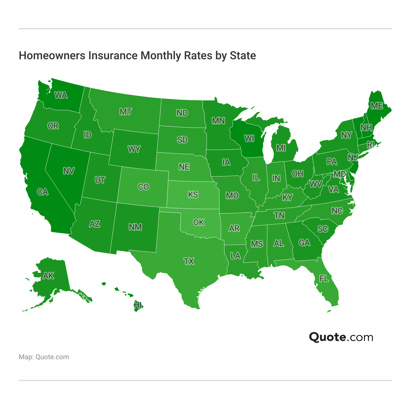 <h3>Homeowners Insurance Monthly Rates by State</h3>