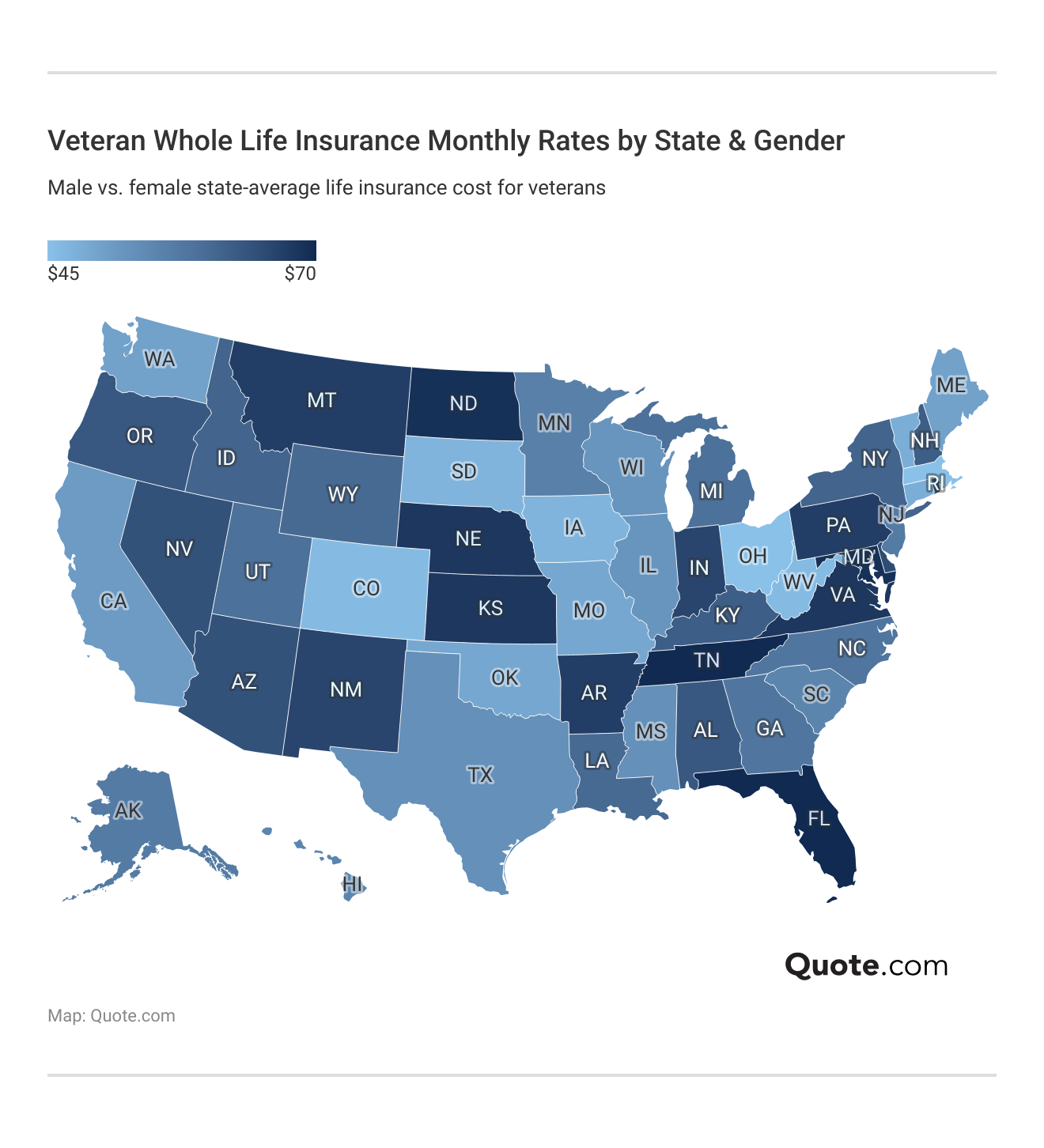 <h3>Veteran Whole Life Insurance Monthly Rates by State & Gender</h3> <h3>Veteran Whole Life Insurance Monthly Rates by State & Gender</h3>